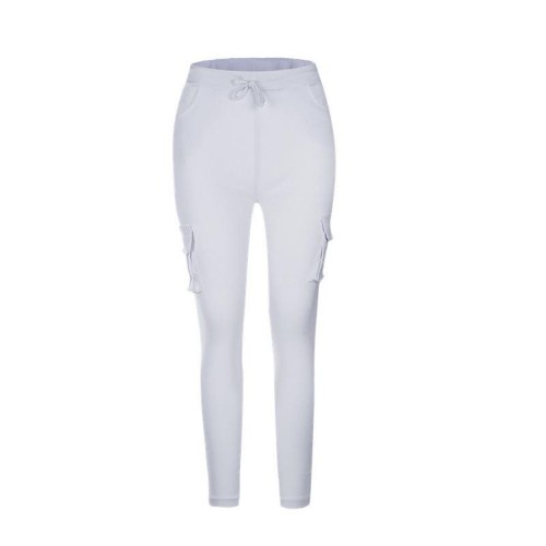 Women's Pocket Drawstring Tie Casual Pencil Elastic Pants - White image