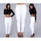 Women's Pocket Drawstring Tie Casual Pencil Elastic Pants - White image