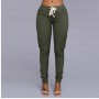 Women's Pocket Drawstring Tie Casual Pencil Elastic Pants - Green