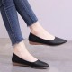 Professional Ladies Soft Leather Shallow Mouth Flat Shoes - Black image