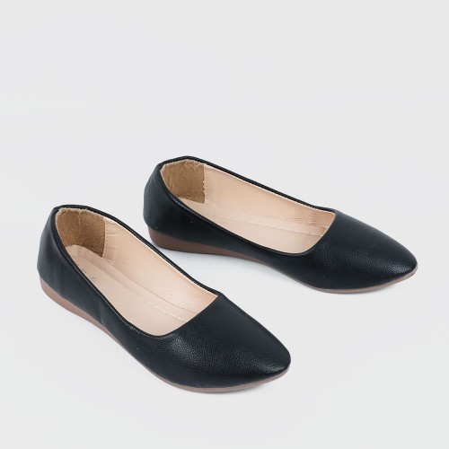 Professional Ladies Soft Leather Shallow Mouth Flat Shoes - Black image