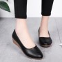 Professional Ladies Soft Leather Shallow Mouth Flat Shoes - Black