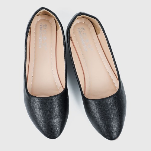 Professional Ladies Soft Leather Shallow Mouth Flat Shoes - Black image