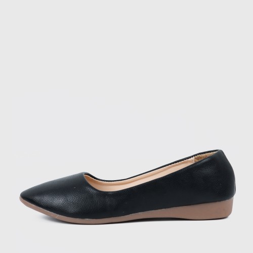 Professional Ladies Soft Leather Shallow Mouth Flat Shoes - Black image