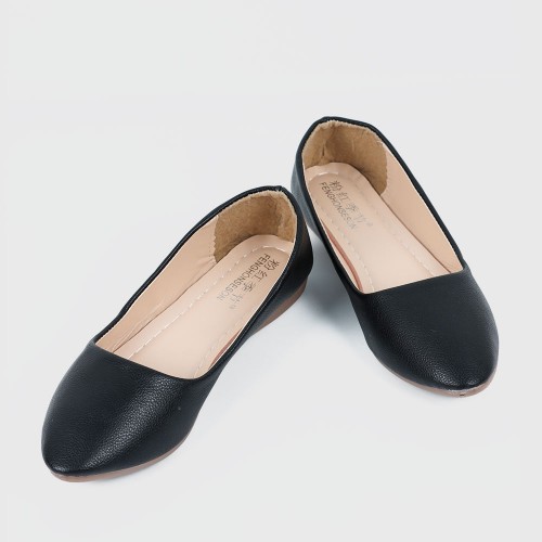 Professional Ladies Soft Leather Shallow Mouth Flat Shoes - Black image