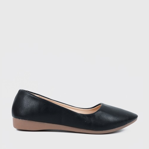 Professional Ladies Soft Leather Shallow Mouth Flat Shoes - Black image