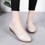 Professional Ladies Soft Leather Shallow Mouth Flat Shoes - Brown