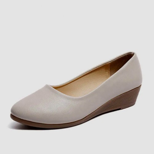 Professional Ladies Soft Leather Shallow Mouth Flat Shoes - Brown image