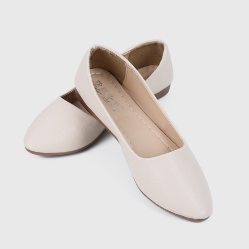 Professional Ladies Soft Leather Shallow Mouth Flat Shoes - Brown image
