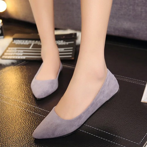Frosted Shallow Mouth Suede Flat Shoes - Grey image