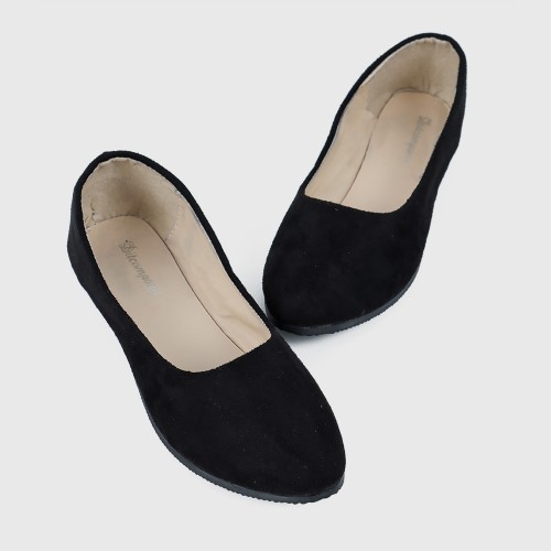 Frosted Shallow Mouth Suede Flat Shoes - Black image