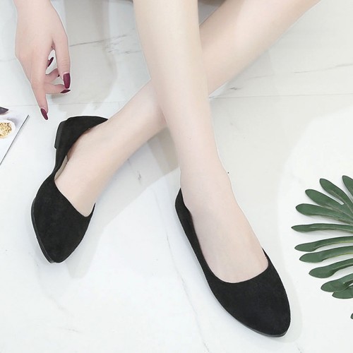 Frosted Shallow Mouth Suede Flat Shoes - Black image