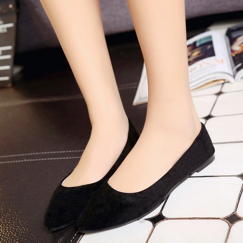 Frosted Shallow Mouth Suede Flat Shoes - Black image