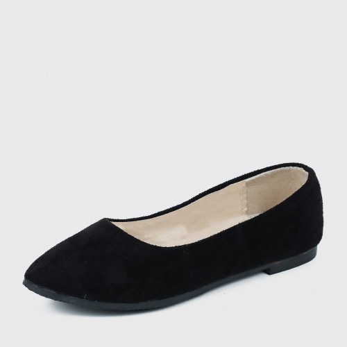 Frosted Shallow Mouth Suede Flat Shoes - Black image