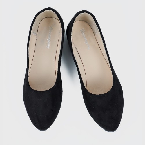 Frosted Shallow Mouth Suede Flat Shoes - Black image