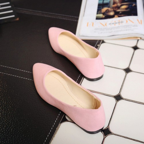 Frosted Shallow Mouth Suede Flat Shoes - Pink image