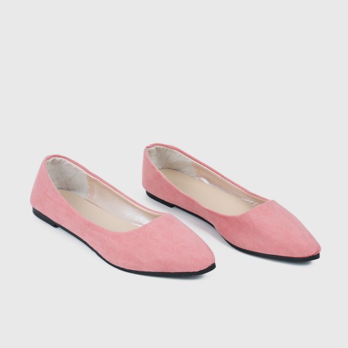 Frosted Shallow Mouth Suede Flat Shoes - Pink image