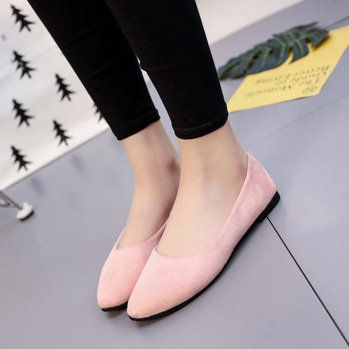 Frosted Shallow Mouth Suede Flat Shoes - Pink image