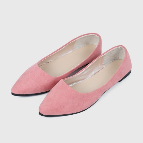 Frosted Shallow Mouth Suede Flat Shoes - Pink image