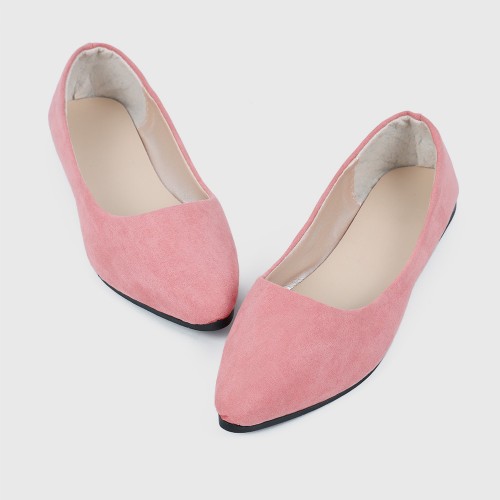 Frosted Shallow Mouth Suede Flat Shoes - Pink image