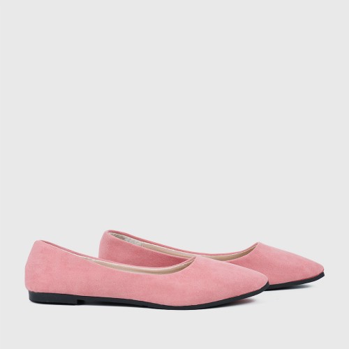 Frosted Shallow Mouth Suede Flat Shoes - Pink image