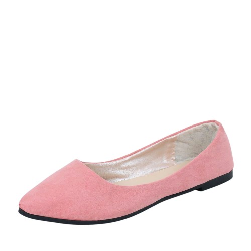 Frosted Shallow Mouth Suede Flat Shoes - Pink image