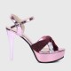Cross Border Open Toe Shining Leather Heels Sandals - Pink image