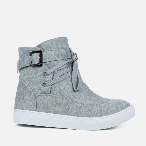 Flat Bottom Canvas Breathable Casual Sneaker Boots - Grey image