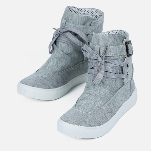Flat Bottom Canvas Breathable Casual Sneaker Boots - Grey image