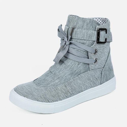 Flat Bottom Canvas Breathable Casual Sneaker Boots - Grey image