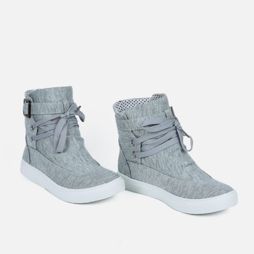 Flat Bottom Canvas Breathable Casual Sneaker Boots - Grey image