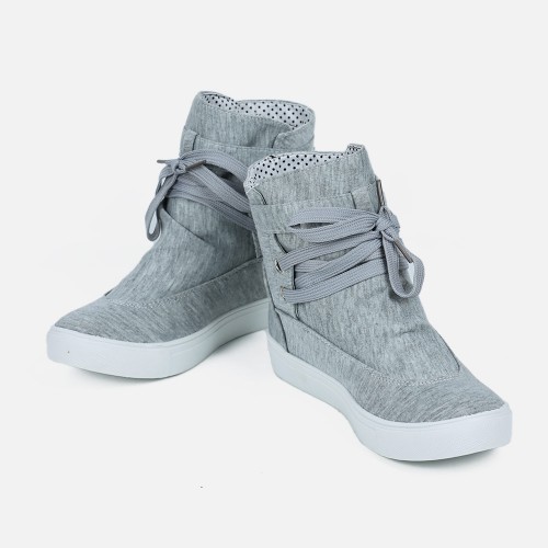 Flat Bottom Canvas Breathable Casual Sneaker Boots - Grey image