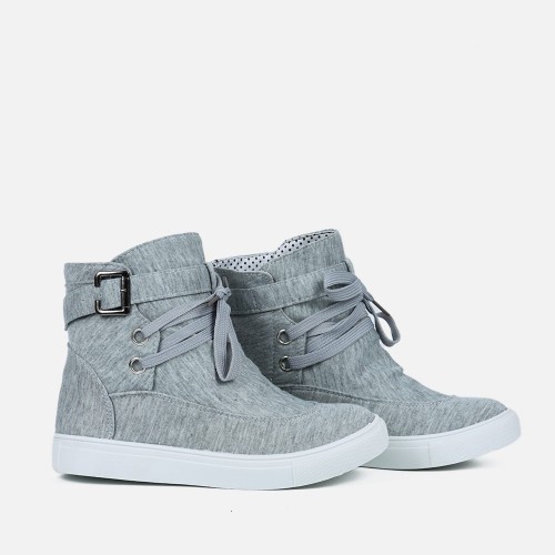 Flat Bottom Canvas Breathable Casual Sneaker Boots - Grey image
