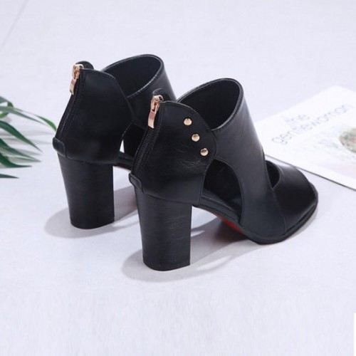 Roman Soft Leather High Heels Sandal - Black image