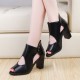 Roman Soft Leather High Heels Sandal - Black image
