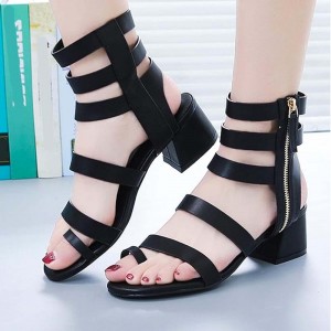 Roman Fashion Thick Bottom Retro Leather Shoes - Black