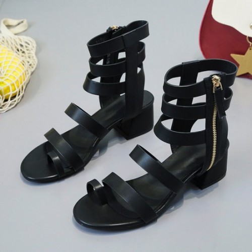 Roman Fashion Thick Bottom Retro Leather Shoes - Black image