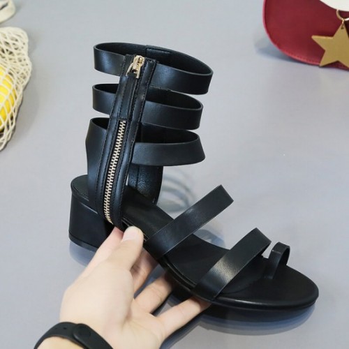 Roman Fashion Thick Bottom Retro Leather Shoes - Black image