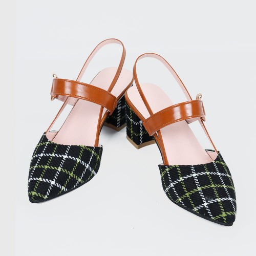 Women's Chunky Block Heels Pointed Toe Buckle Shoes - Black image