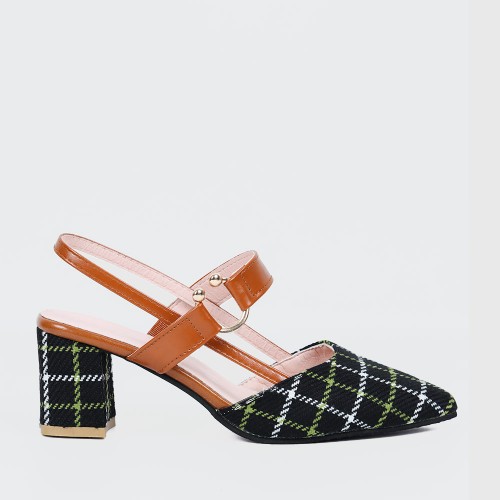 Women's Chunky Block Heels Pointed Toe Buckle Shoes - Black image