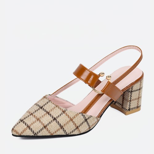 Women's Chunky Block Heels Pointed Toe Buckle Shoes - Brown image
