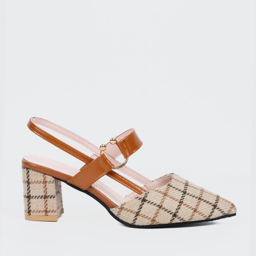 Women's Chunky Block Heels Pointed Toe Buckle Shoes - Brown image