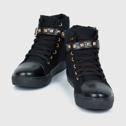 Canvas Fashion Casual Zipper Women Sneaker - Black image