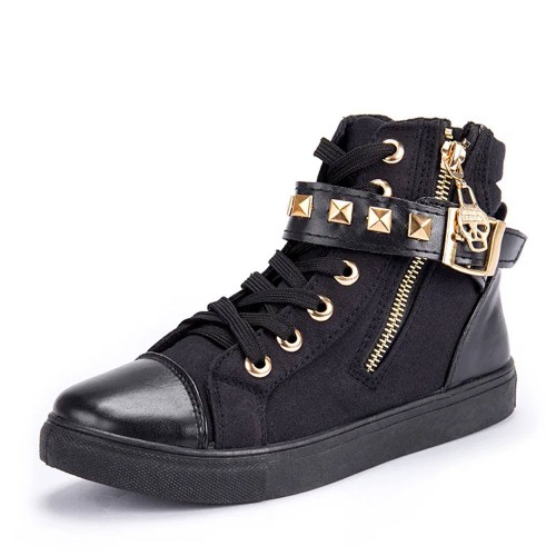 Canvas Fashion Casual Zipper Women Sneaker - Black image