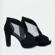 High Heeled Fish Mouth Mesh Women Sandal Shoes - Black image