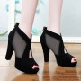 High Heeled Fish Mouth Mesh Women Sandal Shoes - Black