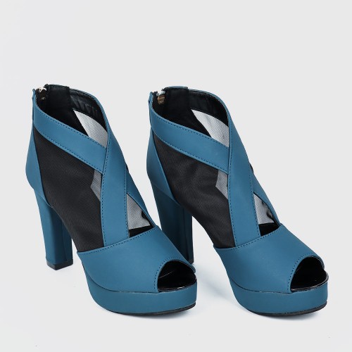 High Heeled Fish Mouth Mesh Women Sandal Shoes - Blue image