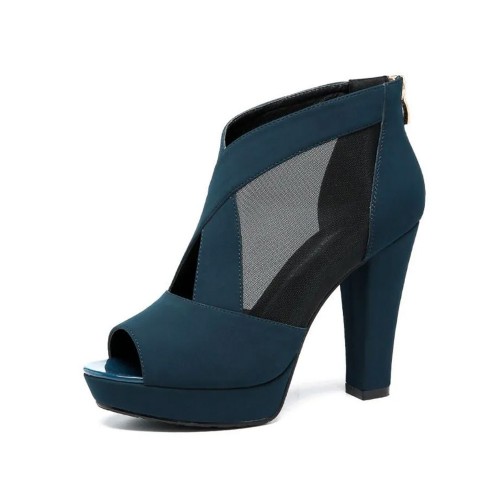 High Heeled Fish Mouth Mesh Women Sandal Shoes - Blue image