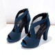 High Heeled Fish Mouth Mesh Women Sandal Shoes - Blue image