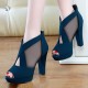 High Heeled Fish Mouth Mesh Women Sandal Shoes - Blue image